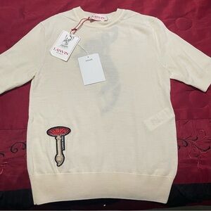 Lanvin Cream Short Sleeve Tee with Red Accent